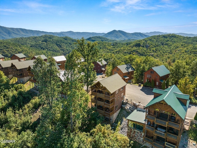 birds eye view of property with a mountain view