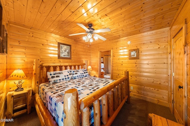 bedroom featuring ceiling fan and wooden ceiling