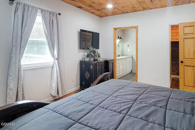 3149 Mutton Hollow Rd, Kodak, TN 37764 - bedroom with wooden ceiling, recessed lighting, and connected bathroom