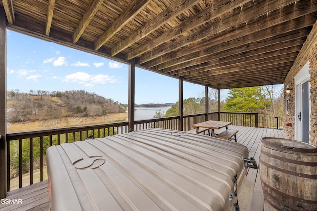 deck with a water view