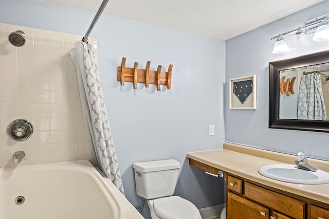 full bathroom featuring vanity, toilet, and shower / tub combo with curtain