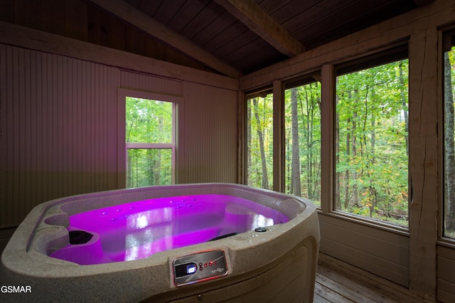 2069 Little Creek Way, Sevierville, TN 37862 - bathroom featuring plenty of natural light, wood finished floors, and wood ceiling