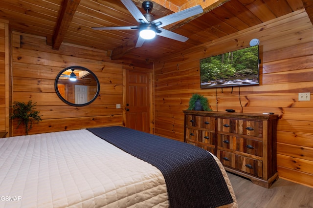 2069 Little Creek Way, Sevierville, TN 37862 - bedroom featuring wooden ceiling, wood finished floors, wood walls, and beam ceiling