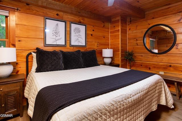 2069 Little Creek Way, Sevierville, TN 37862 - bedroom featuring wood ceiling, wood finished floors, beam ceiling, and wooden walls