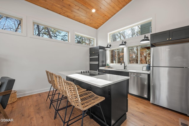 2385 Forge Hideaway Loop Unit 4, Pigeon Forge, TN 37863 - kitchen with stainless steel appliances, a sink, light countertops, a breakfast bar area, and wood ceiling