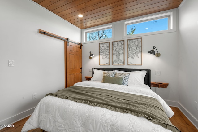 2385 Forge Hideaway Loop Unit 4, Pigeon Forge, TN 37863 - bedroom featuring wooden ceiling, a barn door, wood finished floors, and baseboards