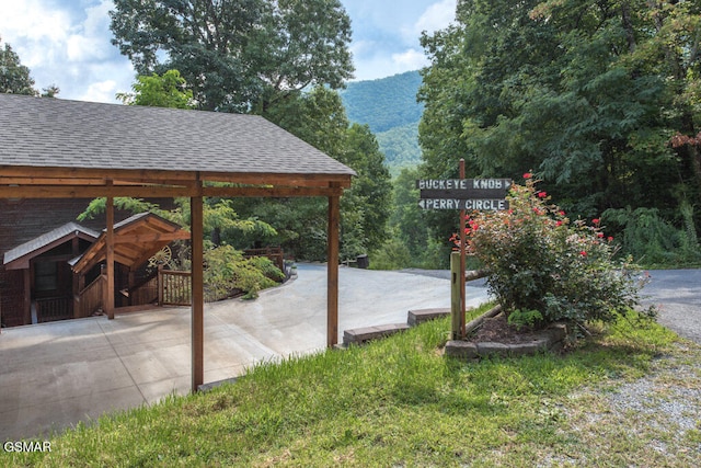 view of patio featuring a mountain view