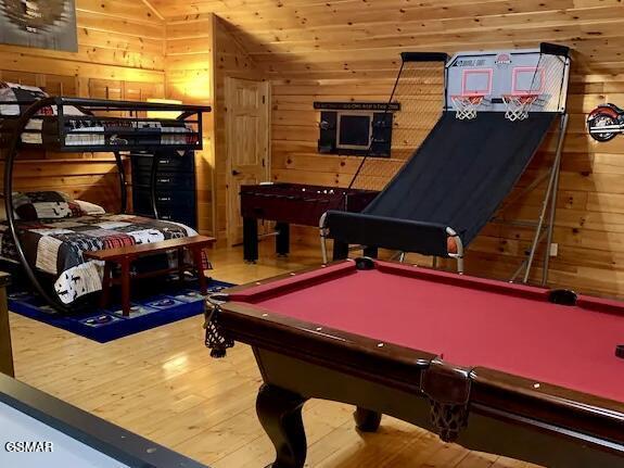 2022 Starr Crest Dr, Sevierville, TN 37876 - recreation room with wood walls, wood finished floors, and billiards