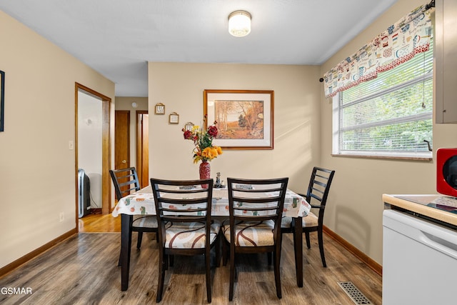 dining area with hardwood / wood-style floors