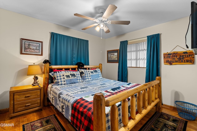 bedroom featuring ceiling fan and wood-type flooring