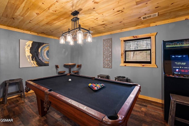519 Mcmahan Rd, Pigeon Forge, TN 37863 - rec room with wood finished floors, wooden ceiling, billiards, and ornamental molding