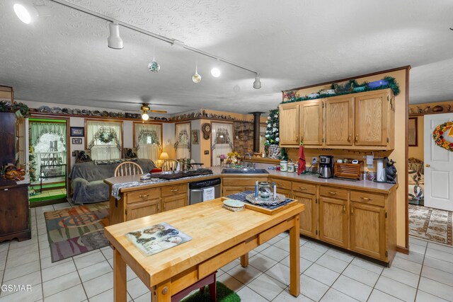 1878 Omaha Rd, Del Rio, TN 37727 - kitchen featuring a sink, light tile patterned flooring, a peninsula, and track lighting