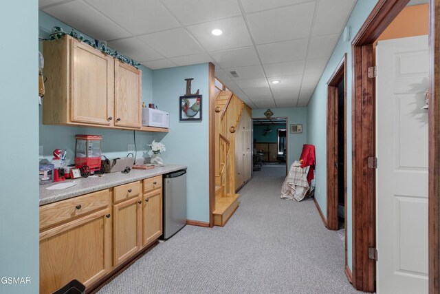 1878 Omaha Rd, Del Rio, TN 37727 - bar area with light colored carpet, fridge, recessed lighting, a paneled ceiling, and baseboards