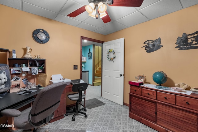 1878 Omaha Rd, Del Rio, TN 37727 - office with a drop ceiling, ceiling fan, and light colored carpet