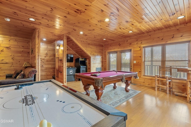 746 Park Vista Way, Gatlinburg, TN 37738 - game room featuring pool table, light wood-type flooring, wooden ceiling, and wooden walls