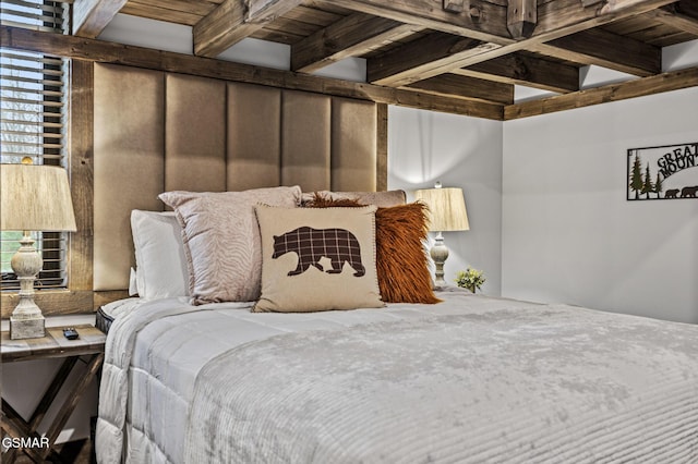 bedroom with beamed ceiling