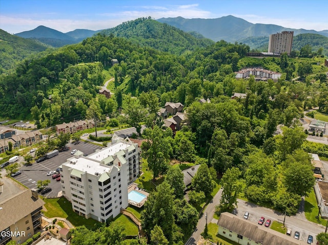 drone / aerial view with a mountain view