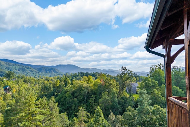 mountain view with a wooded view
