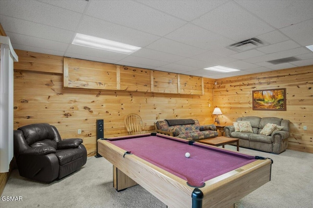 4164 Lumber Jack Way, Sevierville, TN 37876 - rec room with carpet flooring, billiards table, wood walls, and a paneled ceiling