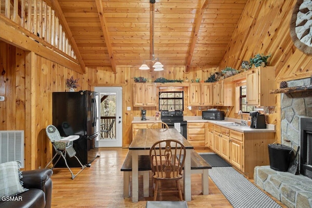 4164 Lumber Jack Way, Sevierville, TN 37876 - kitchen featuring black appliances, a sink, plenty of natural light, light countertops, and wooden walls