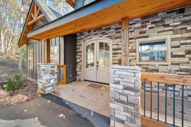 view of exterior entry with french doors