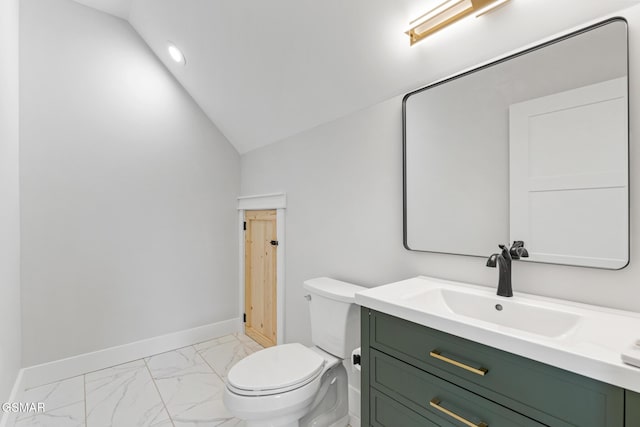 206 Eagle View Dr, Dandridge, TN 37725 - bathroom with marble finish floors, vanity, lofted ceiling, and recessed lighting