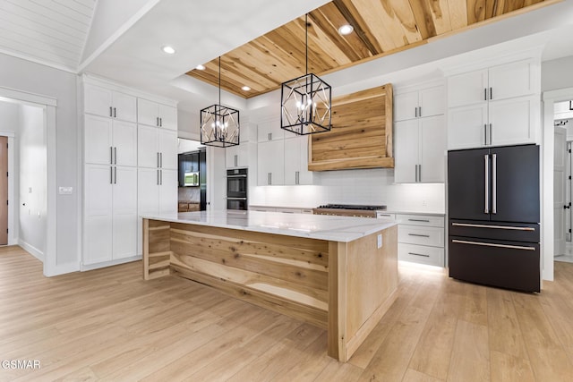 206 Eagle View Dr, Dandridge, TN 37725 - kitchen featuring high end refrigerator, wood ceiling, ventilation hood, a chandelier, and light wood-style flooring