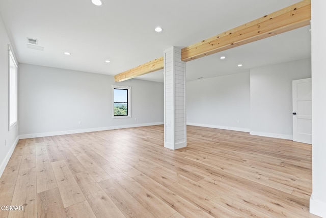 206 Eagle View Dr, Dandridge, TN 37725 - empty room with recessed lighting, light wood-type flooring, and beamed ceiling