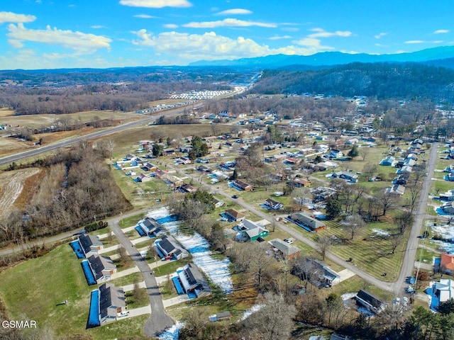 aerial view with a mountain view