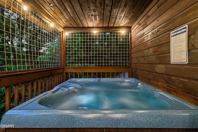 interior space with an indoor hot tub