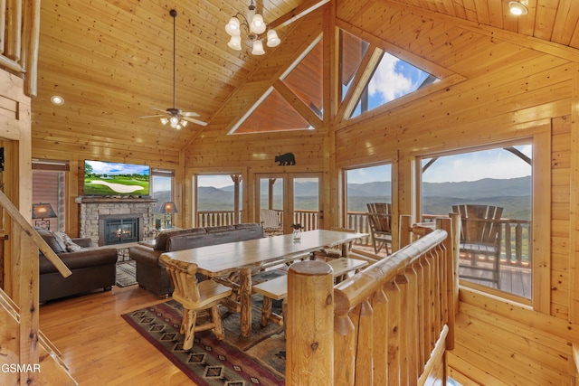 2326 Top Of The World Dr, Sevierville, TN 37876 - sunroom / solarium with a mountain view, lofted ceiling, and a chandelier