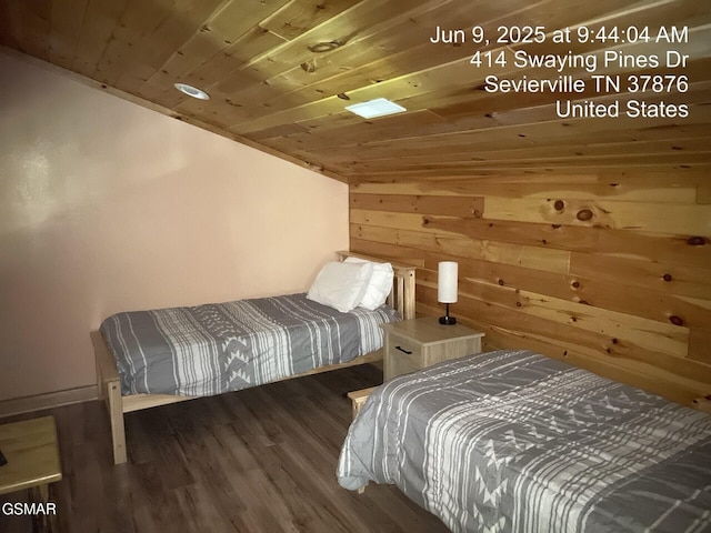 414 Swaying Pines Dr, Sevierville, TN 37876 - bedroom with wooden ceiling, wood finished floors, and wood walls