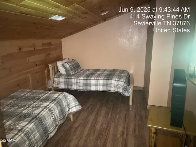 414 Swaying Pines Dr, Sevierville, TN 37876 - bedroom featuring wooden ceiling, wood finished floors, and wood walls