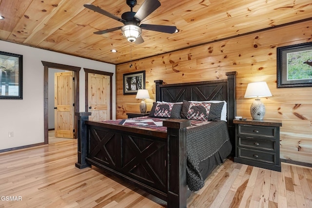 bedroom featuring light wood-style flooring and wood ceiling