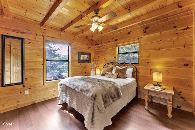 1926 Bird Hill Rd, Sevierville, TN 37876 - bedroom with wooden ceiling, beam ceiling, wood walls, and wood finished floors