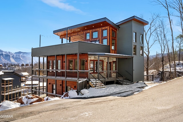 modern home with a mountain view