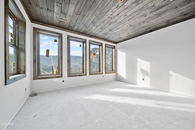 empty room featuring wooden ceiling