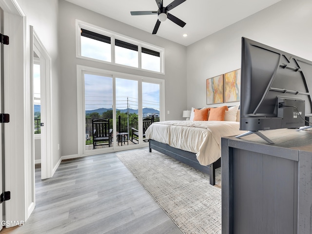 3141 Teaster Ln Unit 1, Pigeon Forge, TN 37863 - bedroom featuring access to exterior, light wood-type flooring, recessed lighting, and ceiling fan