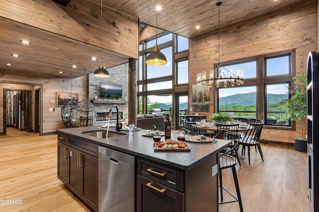 4408 Stackstone Rd, Sevierville, TN 37862 - kitchen with dishwasher, wooden ceiling, wood walls, healthy amount of natural light, and recessed lighting