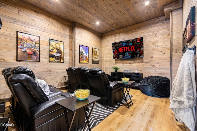 4408 Stackstone Rd, Sevierville, TN 37862 - cinema with wooden ceiling, wooden walls, wood-type flooring, and recessed lighting