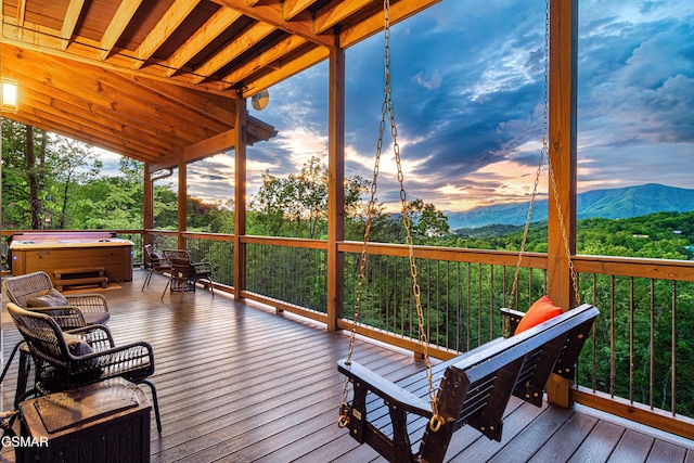4408 Stackstone Rd, Sevierville, TN 37862 - deck featuring a hot tub and a mountain view