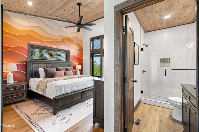 4408 Stackstone Rd, Sevierville, TN 37862 - bedroom featuring wood ceiling, recessed lighting, light wood finished floors, and a ceiling fan