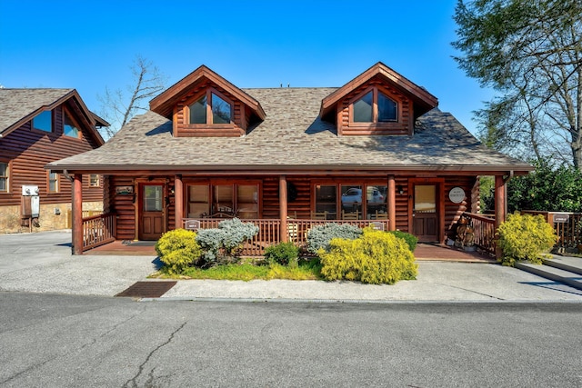 log cabin with a porch