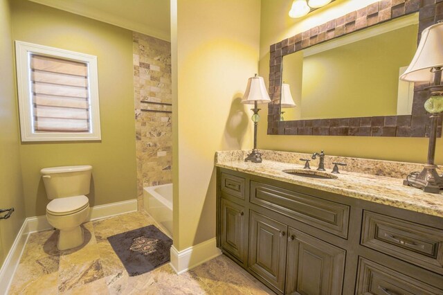 full bathroom featuring vanity, shower / bathtub combination, and toilet