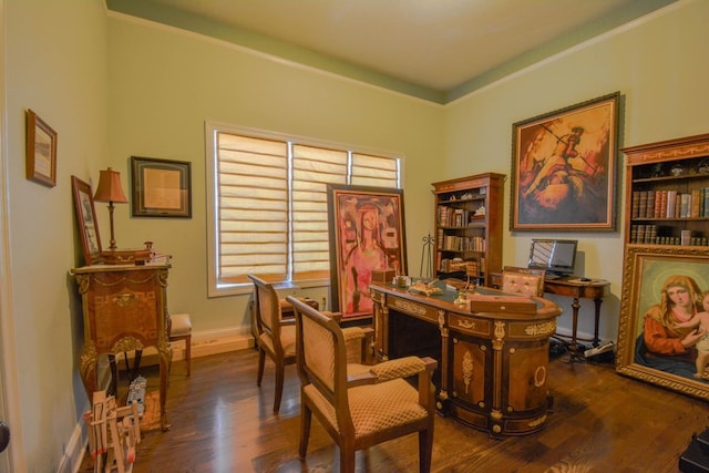 office space with dark hardwood / wood-style flooring