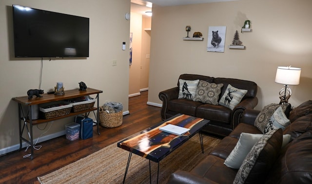 living room with dark hardwood / wood-style floors