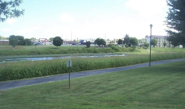 view of street with a water view