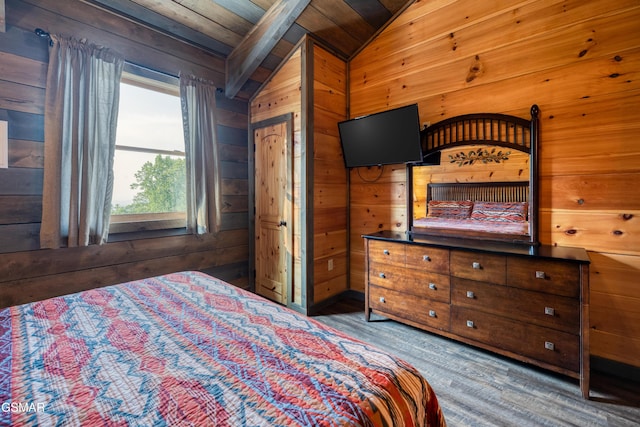 809 Pinecrest Way, Sevierville, TN 37862 - bedroom with wood ceiling, wood walls, wood finished floors, and vaulted ceiling