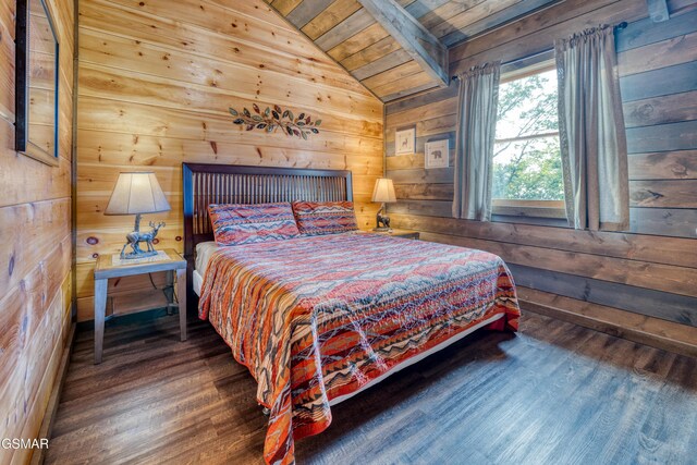 809 Pinecrest Way, Sevierville, TN 37862 - bedroom featuring wood walls, wood finished floors, lofted ceiling, and wooden ceiling
