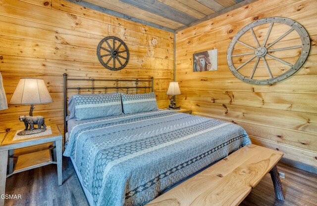 809 Pinecrest Way, Sevierville, TN 37862 - bedroom featuring wood finished floors, wooden ceiling, and wood walls